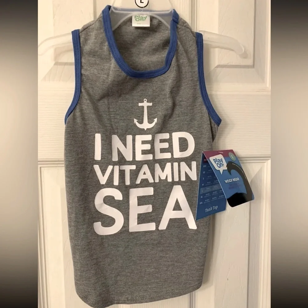 Summer Dog Pet Shirt-Large, Gray Tank Sea